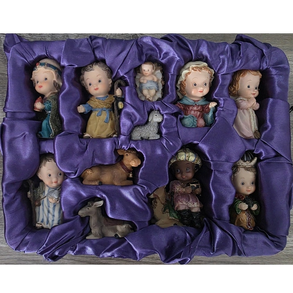 Holiday Time Kids Polyresin Nativity Set 11 Piece Christmas Manger Scene Boxed
